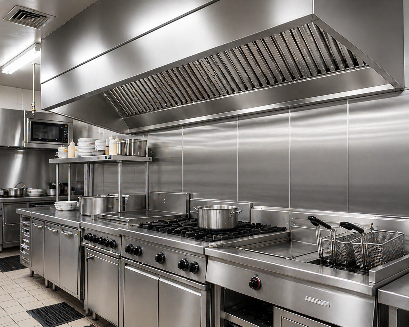 Hotte professionnelle inox après dégraissage par Clean Hotte Pro